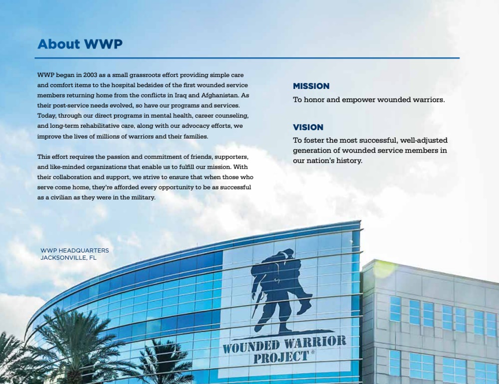 Wounded Warrior Project clearly communicates their mission in their annual report