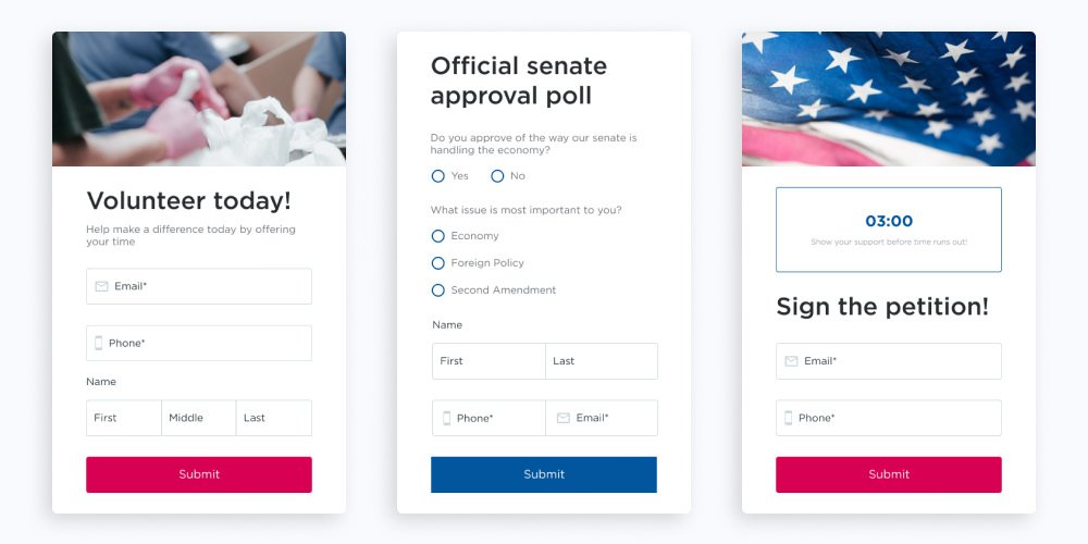 Action pages lead generation forms