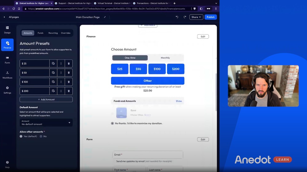 Anedot Action Pages Update
