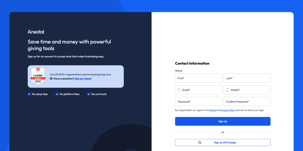 Get started with Anedot today