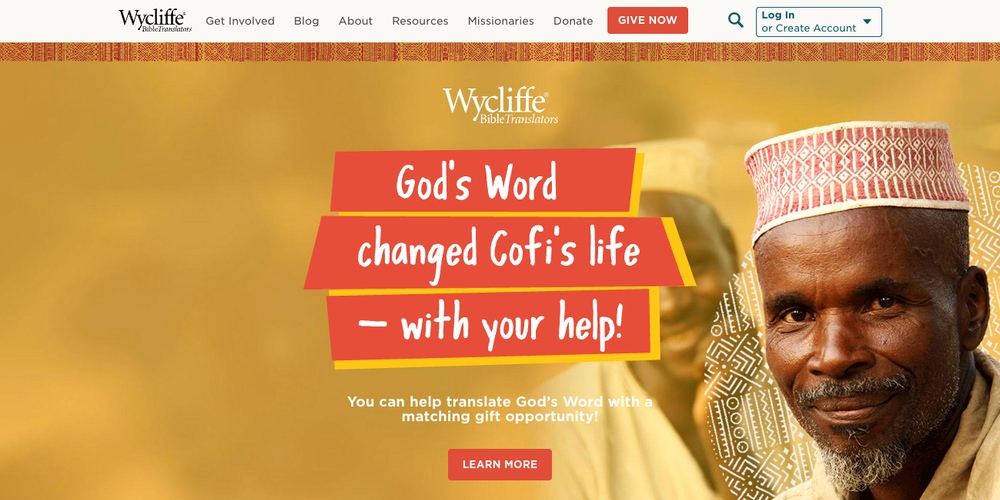 Best nonprofit websites - Wycliffe Bible Translators