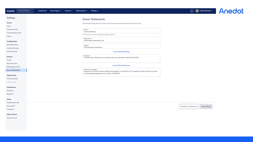 Anedot donor statement example