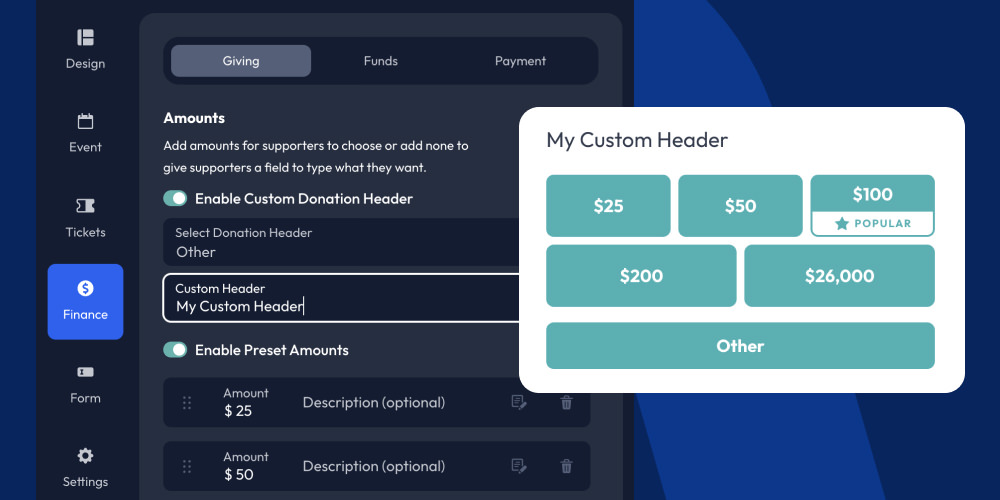 Screenshot of dynamic donation selector heading