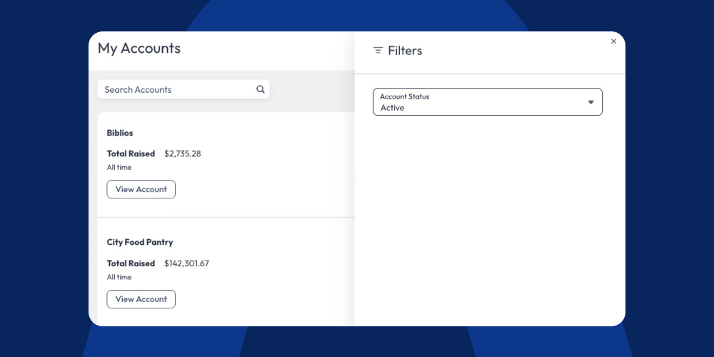 Screenshot of account filtering