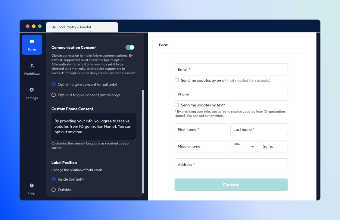 Custom Communication Consent Disclaimer